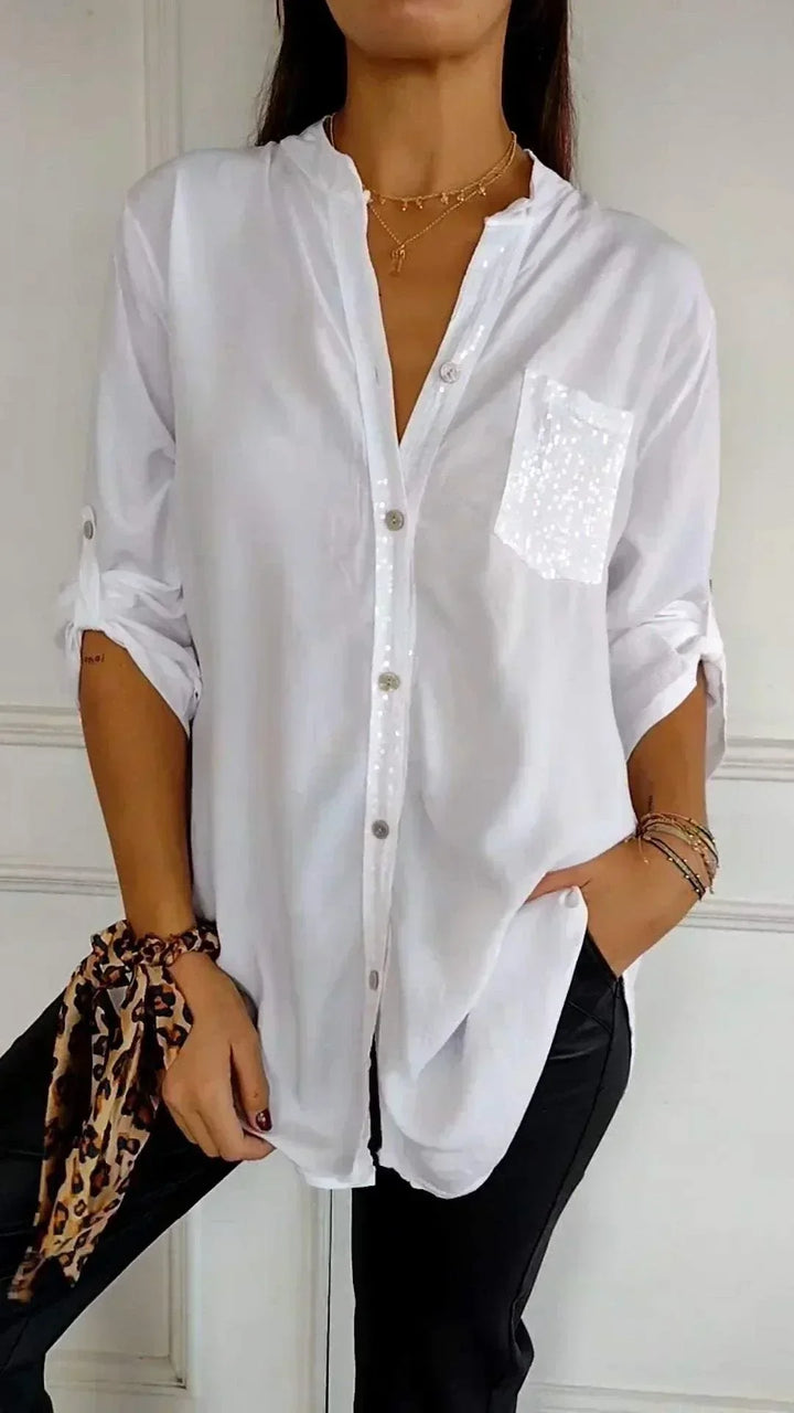 Jasmine | T-shirt élégant à col en V avec des paillettes scintillantes pour femmes