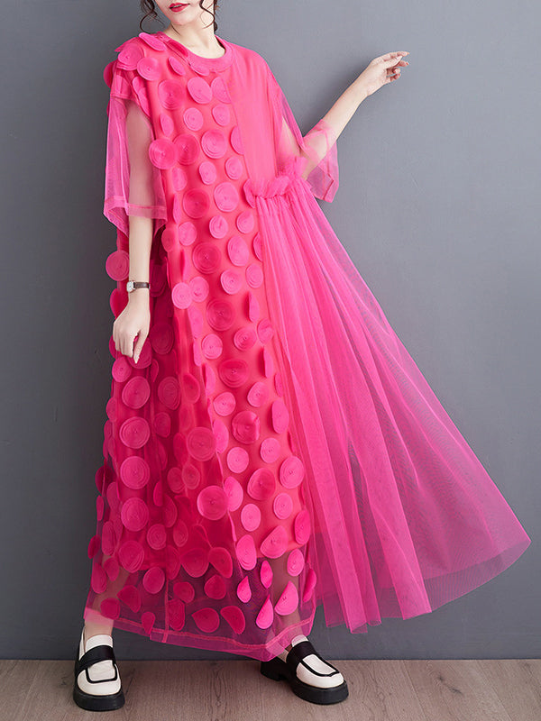 Robe mi-longue ample asymétrique à manches courtes, en gaze, à empiècements, à col rond