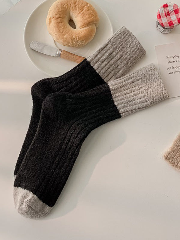Chaussettes plissées à taille élastique, couleur contrastée
