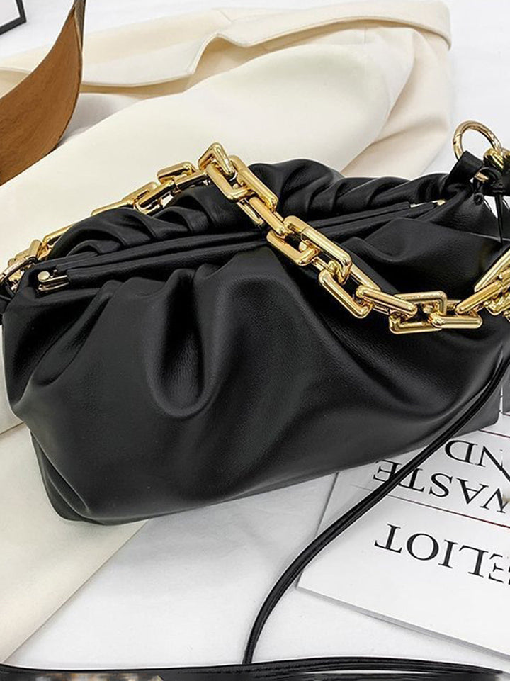 Sac bandoulière à fermeture éclair, à chaîne, couleur unie
