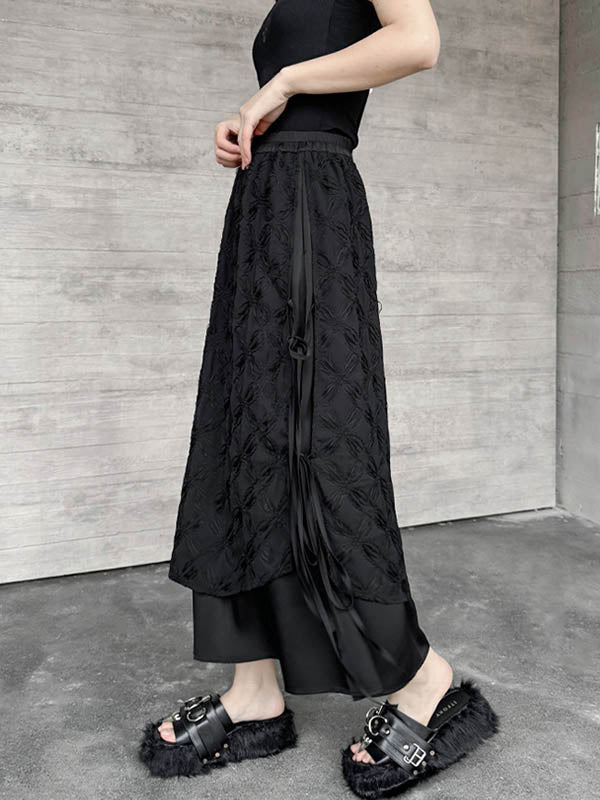 Ensemble deux pièces asymétrique boutonné à empiècements, à cordon de serrage, à imprimé floral, effet deux pièces, à col revers, à poches, à taille élastique, à double rang, couleur unie – chemisier + jupe
