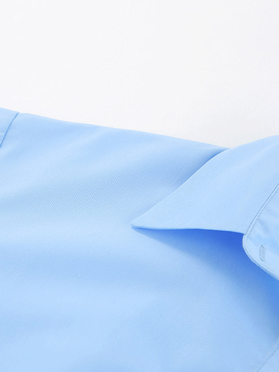 Robes courtes chemise à manches longues, ample, boutonnée, couleur unie, joint torsadé, revers torsadé