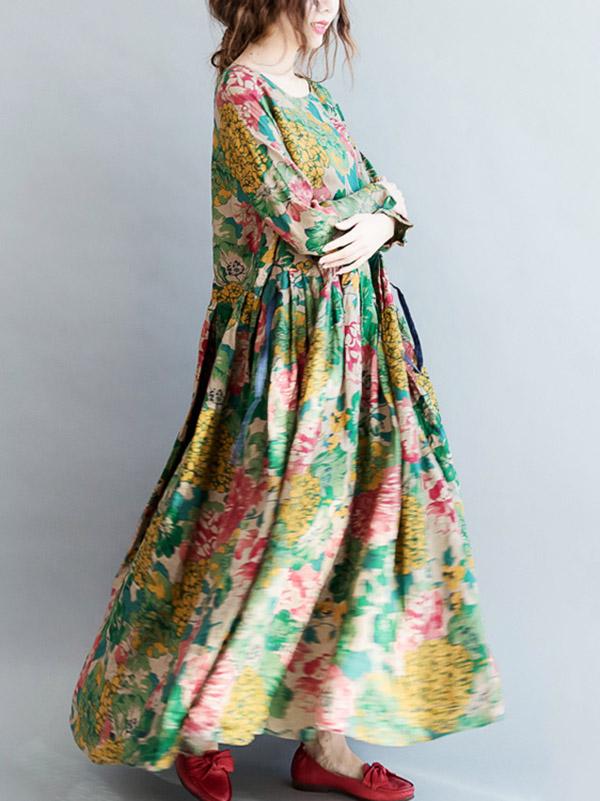 Robe longue style ethnique, à imprimé floral
