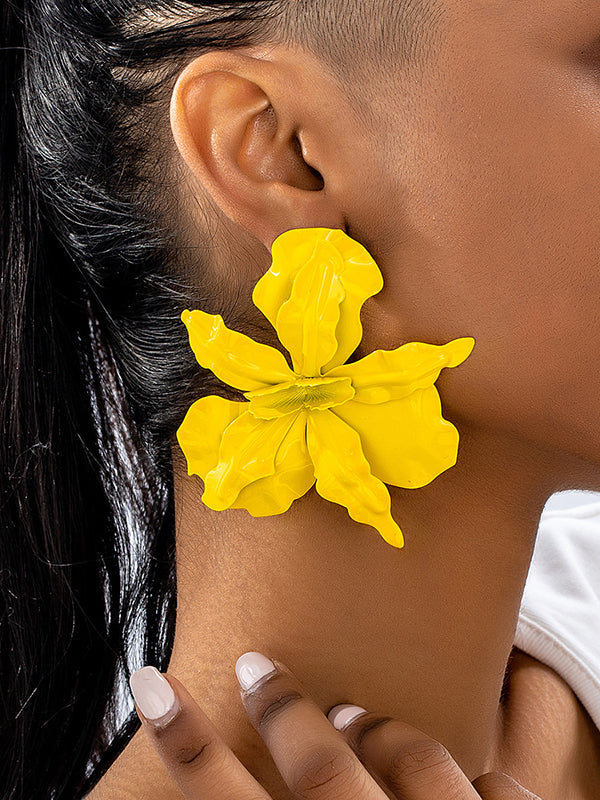 Boucles d'oreilles en forme de fleur, couleur unie