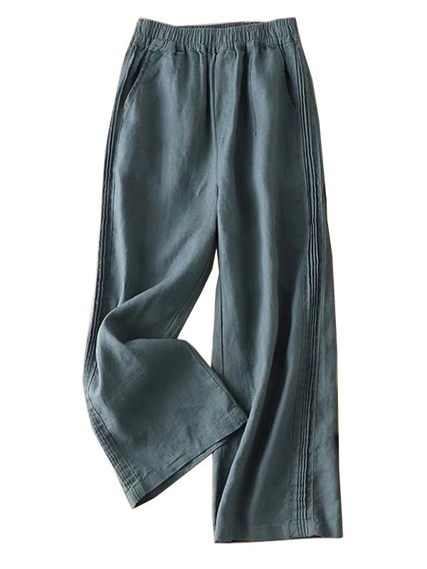 Pantalon ample décontracté à jambes larges en coton ramie à volants