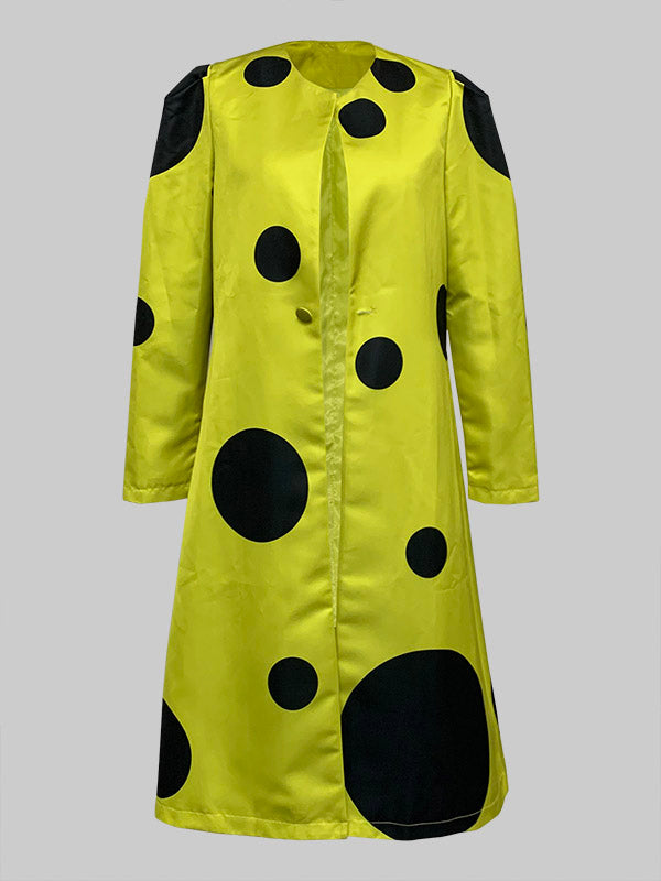 Veste ample plissée à manches longues, à pois, à empiècements, à col rond