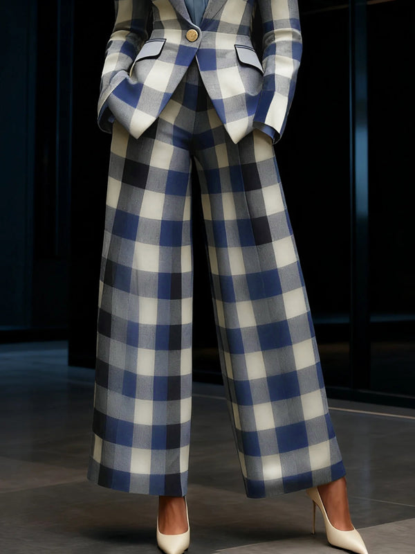 Pantalon ample à jambes larges, à taille élastique, à carreaux, couleur contrastée