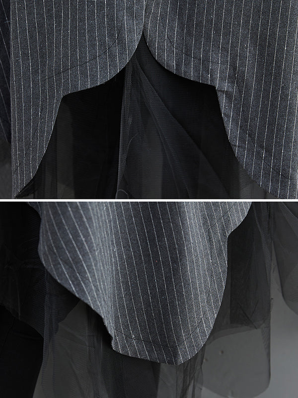 Robe ample rayée longue en gaze, à empiècements, à col revers