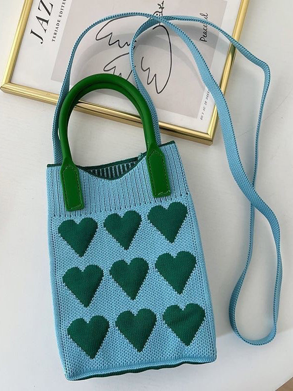 Sac à main à imprimé cœurs, à empiècements