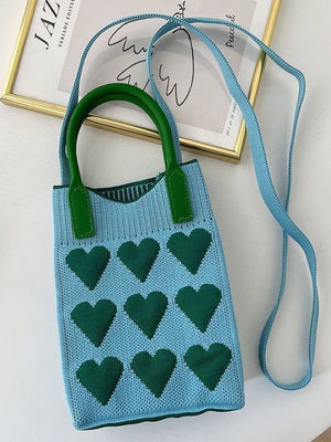 Sac à main à imprimé cœurs, à empiècements