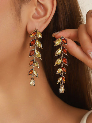 Boucles d'oreilles en forme de feuilles, à strass