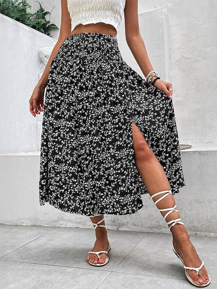 Jupe coupe trapèze, taille haute, à imprimé floral, couleur contrastée