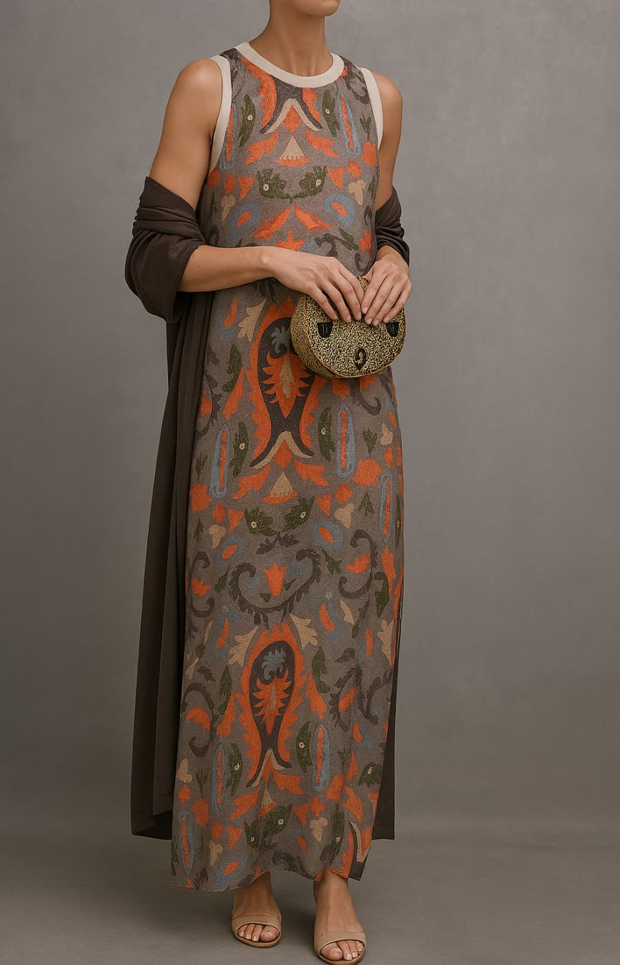 CORVALISSE - Robe maxi élégante avec écharpe assortie