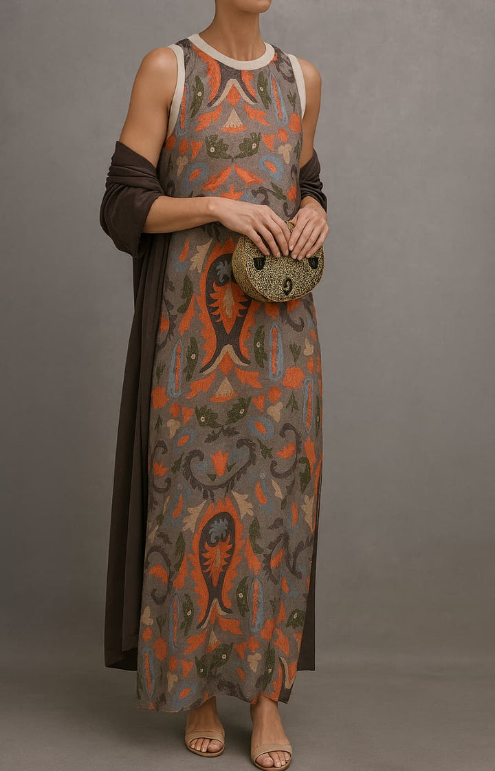 CORVALISSE - Robe maxi élégante avec écharpe assortie
