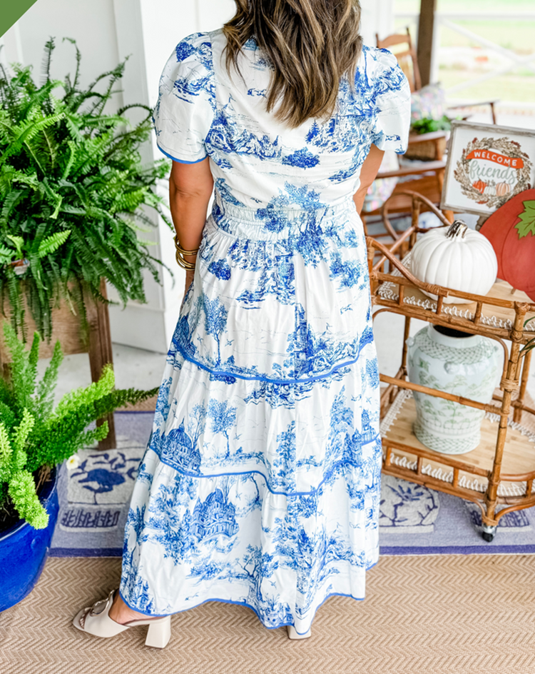 Julie | Robe Maxi à Imprimé Toile et Décolleté en V