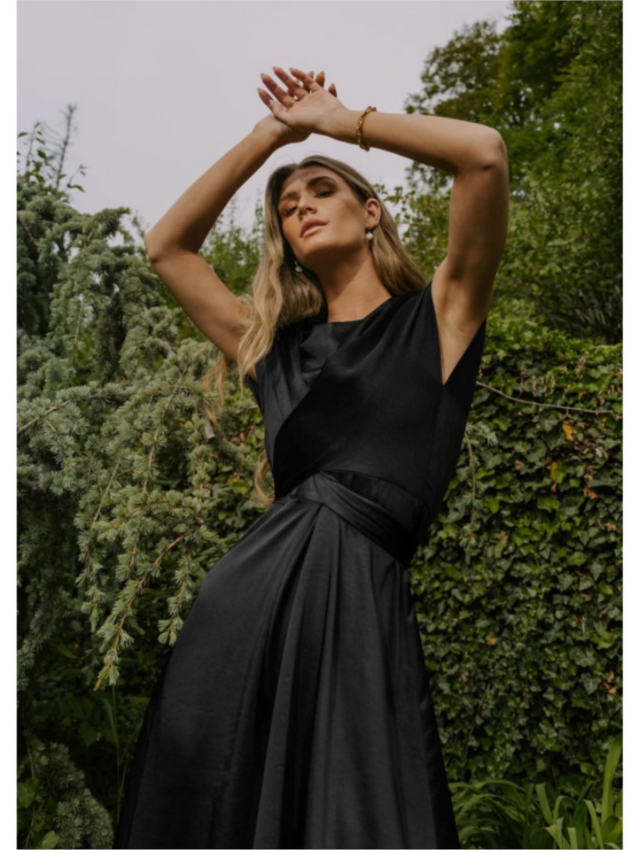 Robe Midi à Manches Courtes en Drapé pour Invitées de Mariage