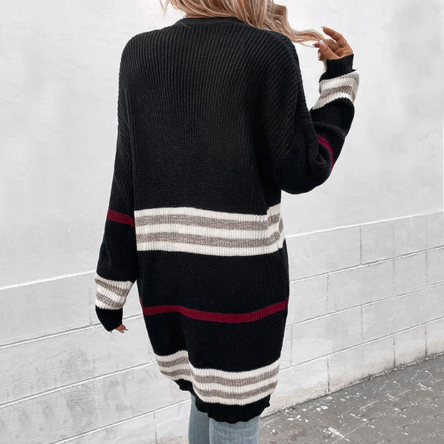 Cardigan à rayures élégant avec une ouverture à l'avant et une coupe décontractée – pour femmes