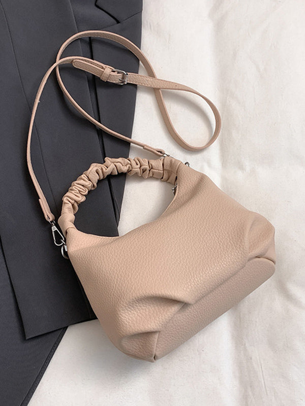 Sac à main plissé à chaîne, à fermeture éclair, couleur unie