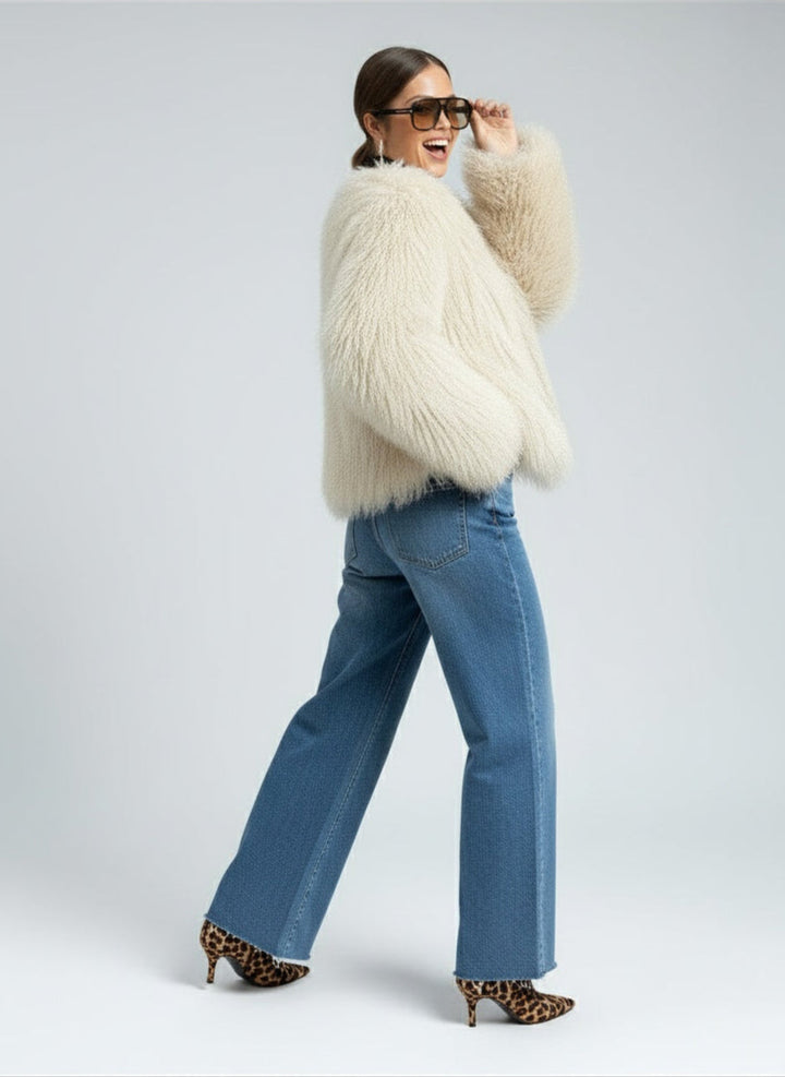 Olivia | Manteau en fausse fourrure pour femmes à manches longues avec col statement