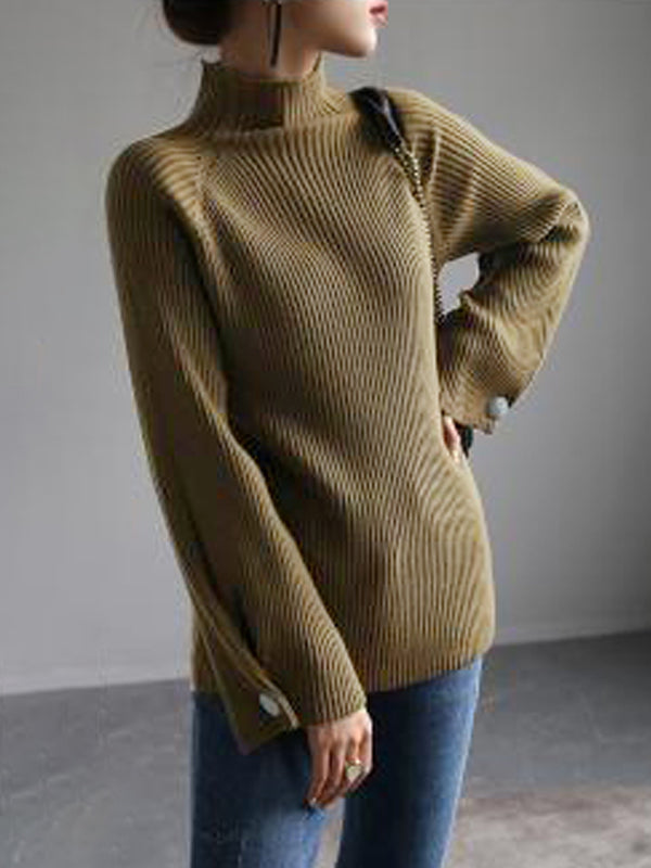 Pull simple ample à col haut, couleur unie