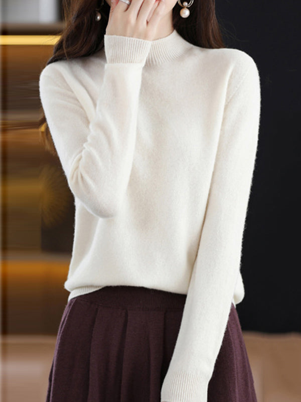 Pull de bureau à manches longues, couleur unie, col haut, pulls