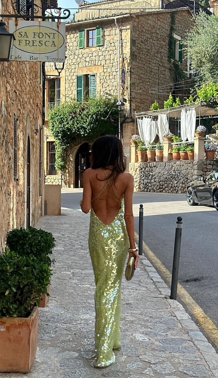 Xanthe | Robe de soirée à paillettes avec décolleté dans le dos