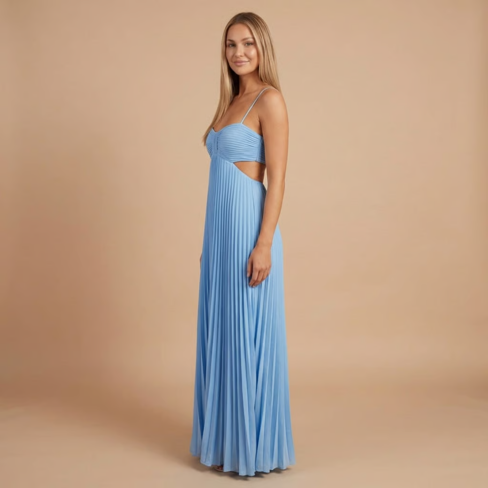 Nancy - Robe Maxi à Bretelles avec Découpes et Plissé