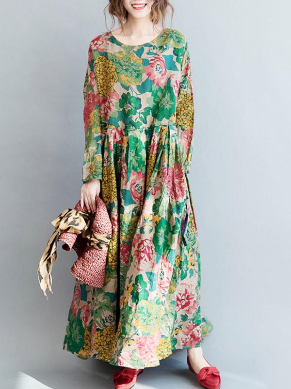 Robe longue style ethnique, à imprimé floral