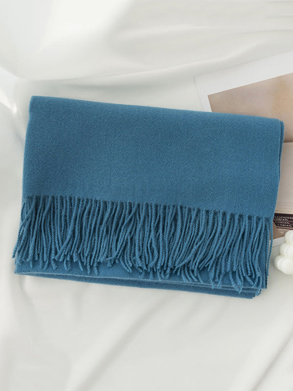 Écharpe chaude à pompons, couleur unie