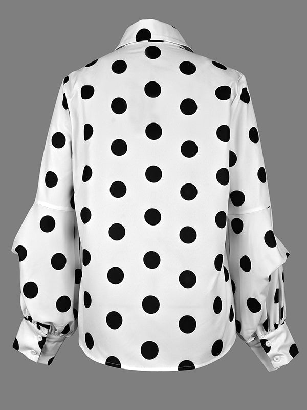 Chemisier ample boutonné à manches longues, à pois, à empiècements, à col revers