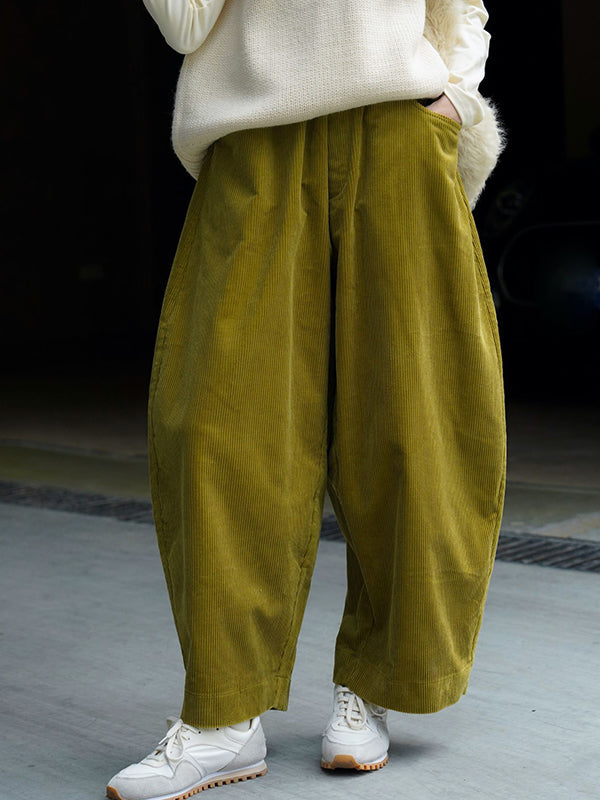 Pantalon ample vintage en velours côtelé, jambe large, couleur unie