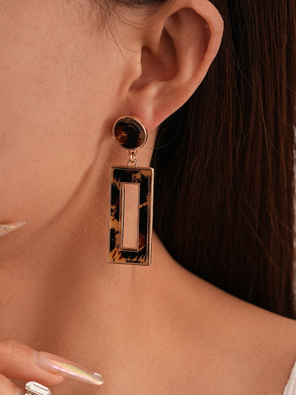 Boucles d'oreilles géométriques ajourées à imprimé léopard, à empiècements