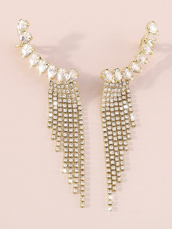 Boucles d'oreilles pendantes géométriques à strass, à pompons