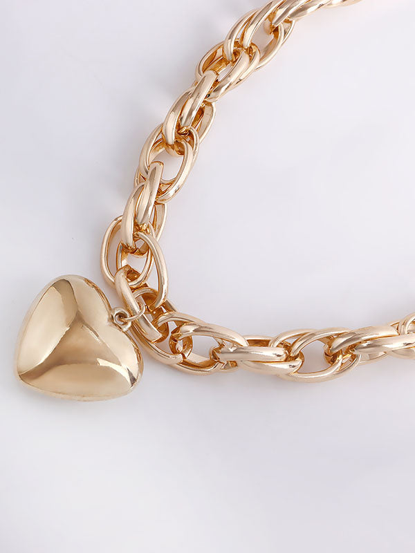 Collier normcore, à chaîne, en forme de cœur, couleur unie