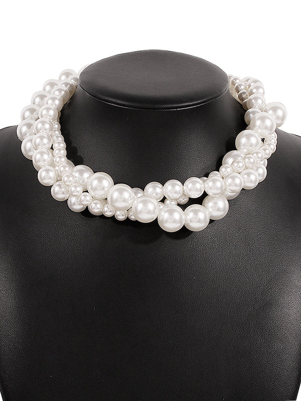 Colliers trois pièces en perles d'imitation, accessoires, collier délicat