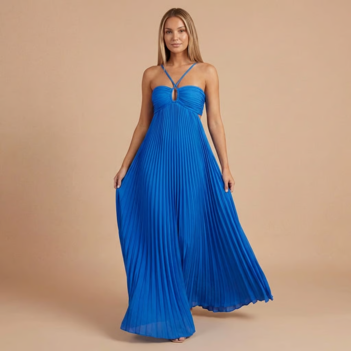 Nancy - Robe Maxi à Bretelles avec Découpes et Plissé