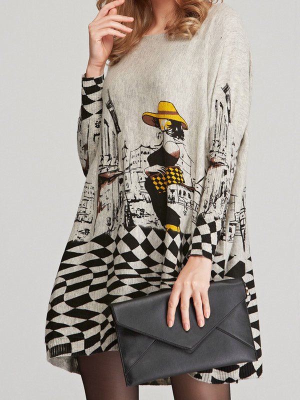 Pull ample imprimé vintage, à empiècements
