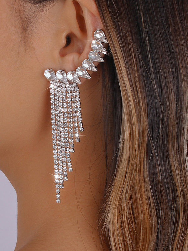 Boucles d'oreilles pendantes géométriques à strass, à pompons