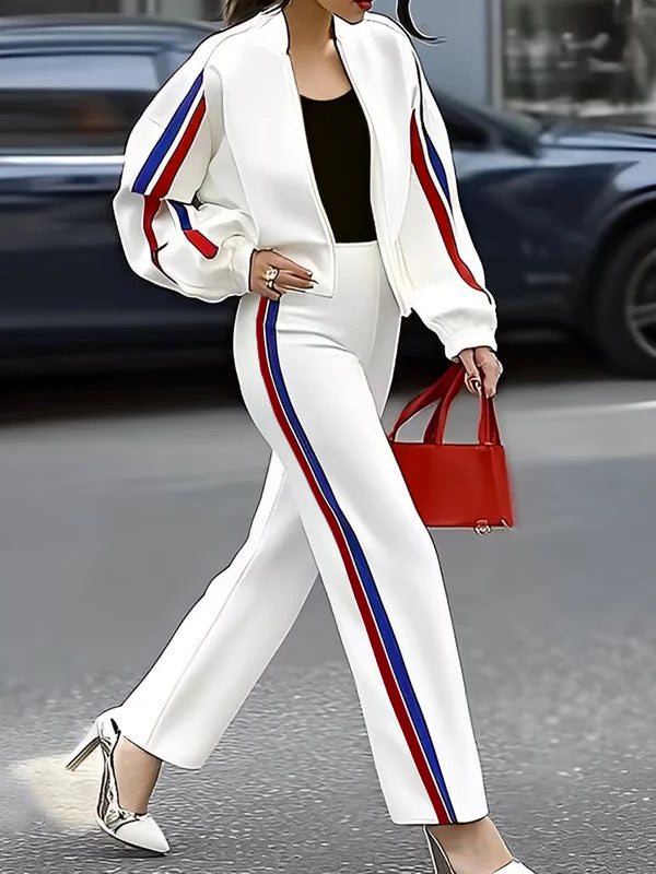 Pantalon rayé décontracté coupe droite