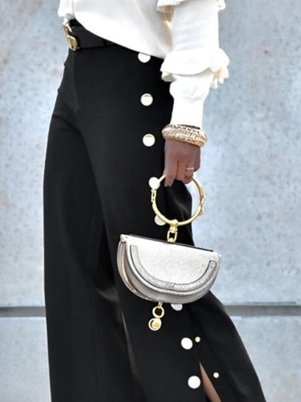 Pantalon ample boutonné taille haute, sans ceinture