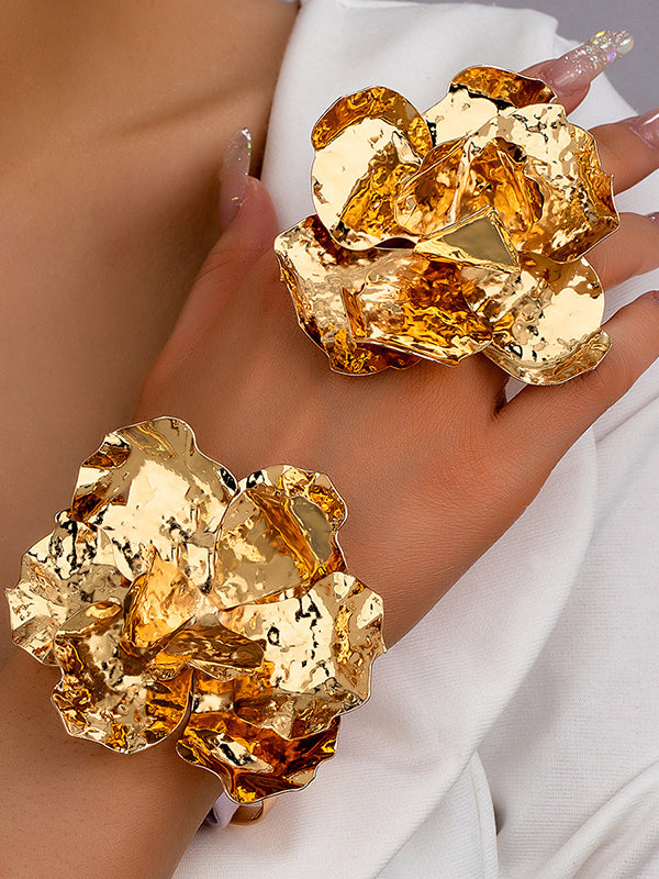 Parure bracelet et bague géométrique brillante en forme de fleur