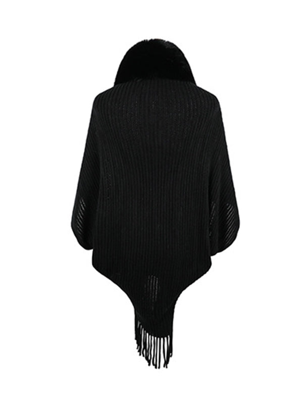 Cardigan ample à manches chauve-souris, couleur unie, manteaux à franges