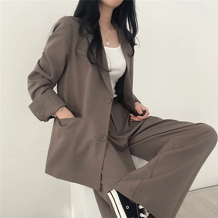 Costume Pantalon Femme Coupe Loose Blazer Baggy