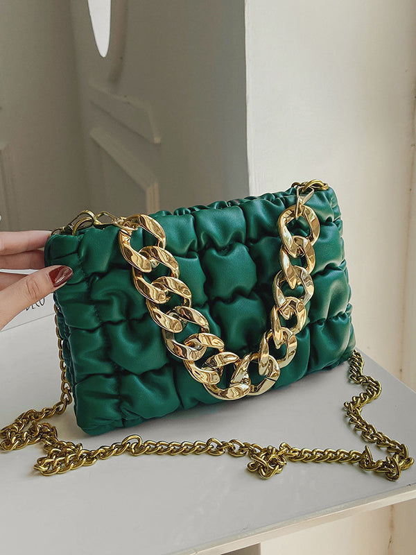 Sac bandoulière à chaîne, à carreaux, couleur unie