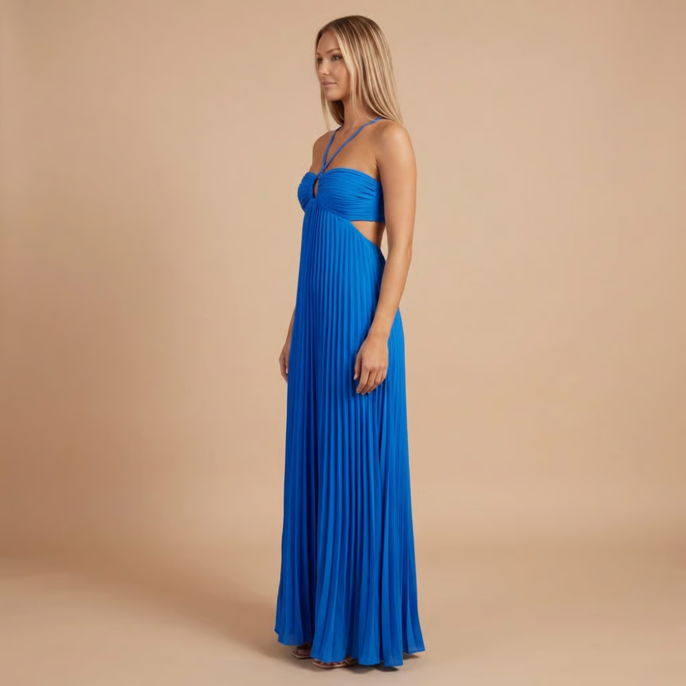 Nancy - Robe Maxi à Bretelles avec Découpes et Plissé