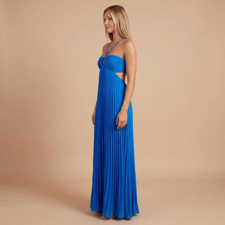 Nancy - Robe Maxi à Bretelles avec Découpes et Plissé