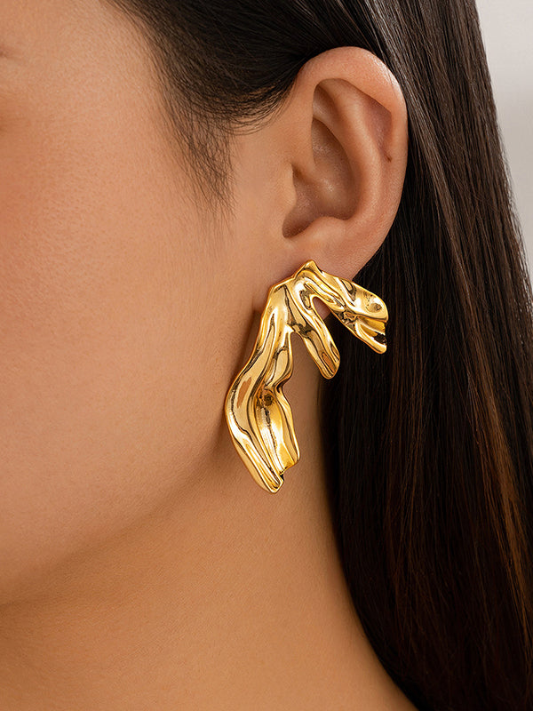 Boucles d'oreilles géométriques plissées couleur unie