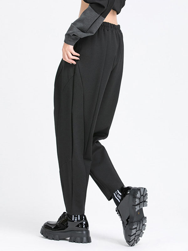 Pantalon simple ample décontracté à taille élastique, couleur unie