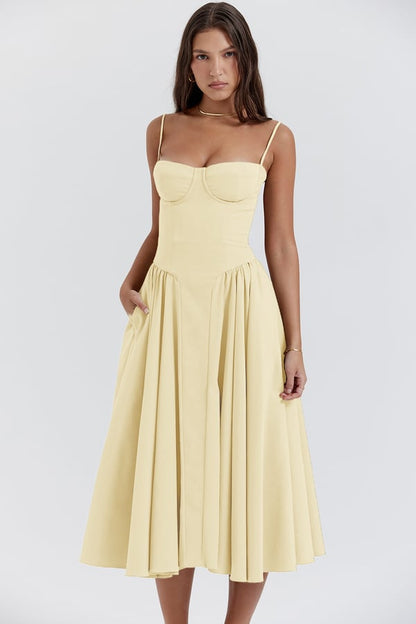 Nina - Robe midi sans manches en corset