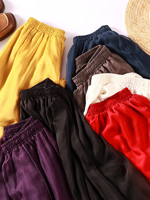 Jupe-culotte large décontractée en mousseline, couleur unie